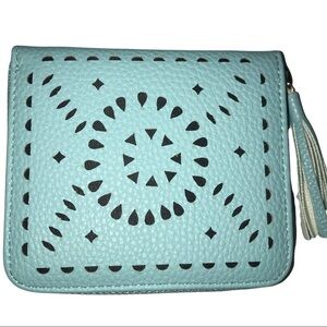 Cleobella Mexicana Tooled Cut Out Square Mini Zip Wallet NWOT